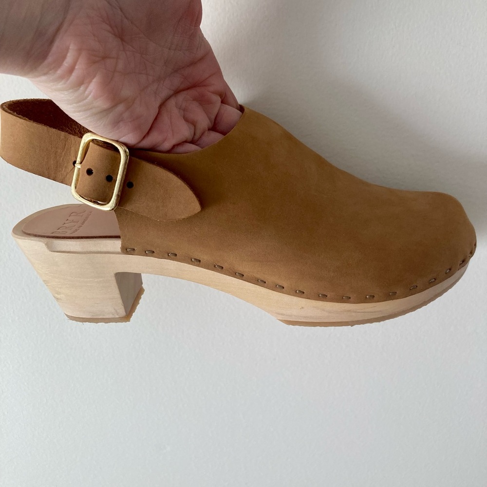 BRYR Daphne Block Heel Clogs in Clay Nubuck